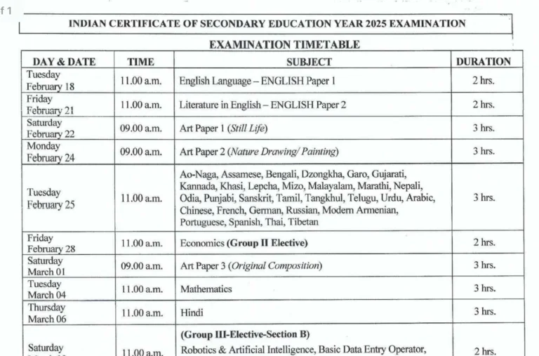 CISCE Board Class 10th, 12th Date Sheet 2025 Released